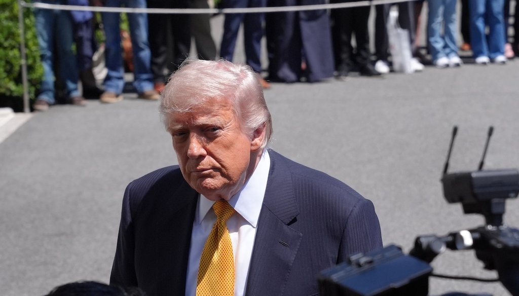 President Donald Trump talks with reporters as he departs the White House for travel to Beijing on May 12, 2026. (AP)