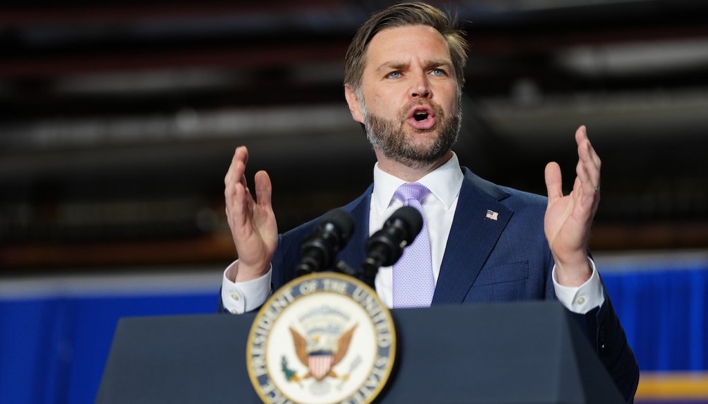 Vice President JD Vance addresses the Trump administration's efforts to combat fraud in a speech in Bangor, Maine, on May 14, 2026. (Tierney L. Cross/The New York Times via AP, Pool)