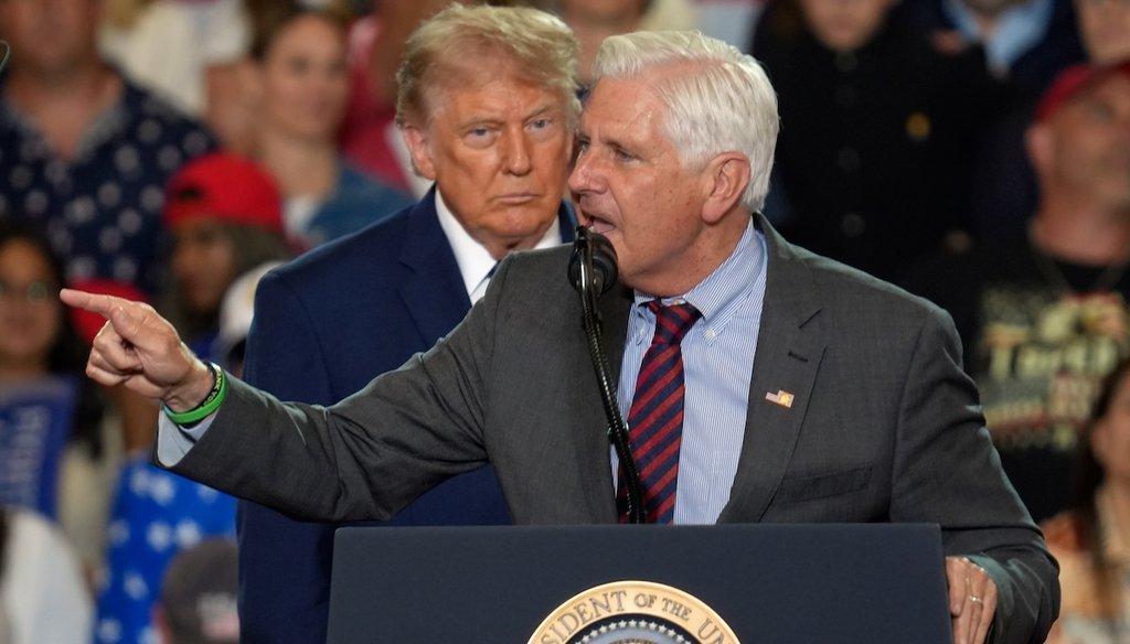 Nassau County Executive Bruce Blakeman speaks as President Donald Trump listens during an event in Suffern, New York, on May 22, 2026. (AP)