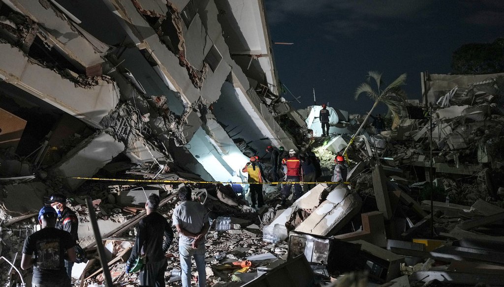 Rescue workers search through the rubble of a building that collapsed in the earthquakes in La Guaira, Venezuela, June 29, 2026. (AP)