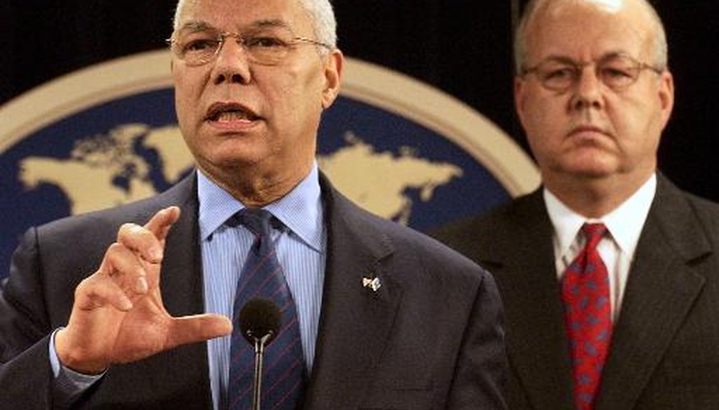 J. Cofer Black, then-State Department coordinator for counterterrorism, joins Secretary of State Colin Powell at a State Department press conference on June 22, 2004. (AP)