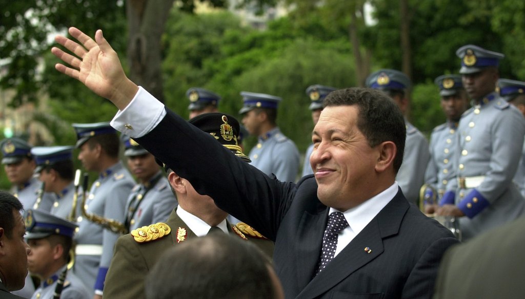 Venezuelan President Hugo Chavez greets his supporters in 2005. Chavez died in 2013. (AP)