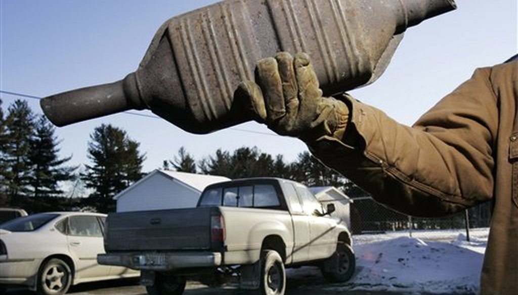 A catalytic converter at Industrial Metal Recycling, in Oakland, Maine. (AP)