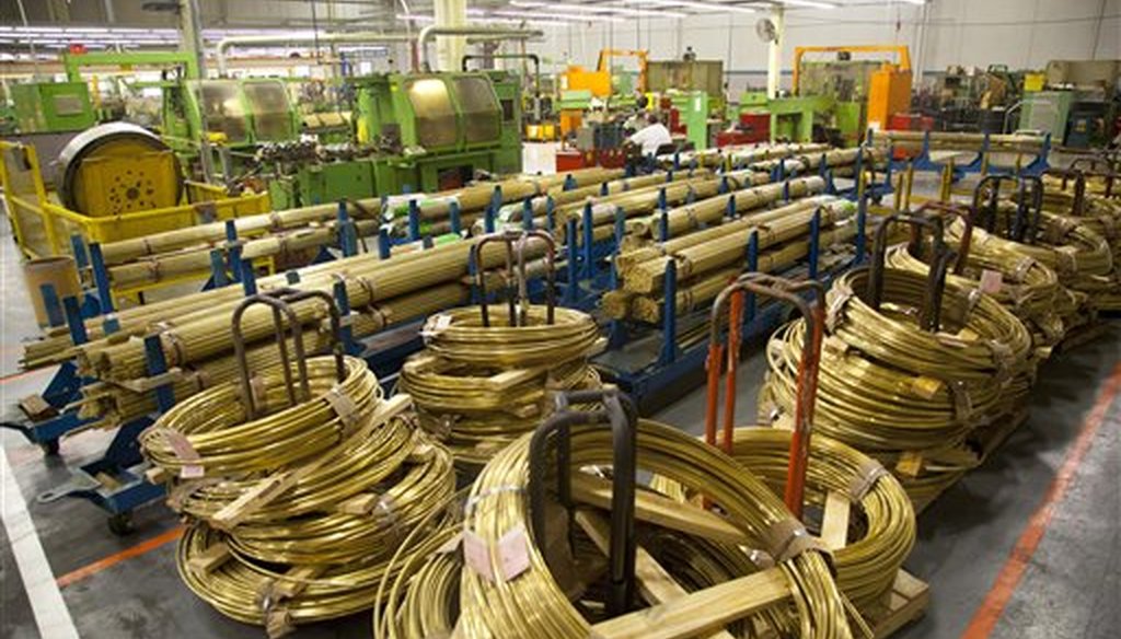 Coils of brass inside the Master Lock Co. in Milwaukee, Wis., in a 2012 file photo. (AP/Jeffrey Phelps)