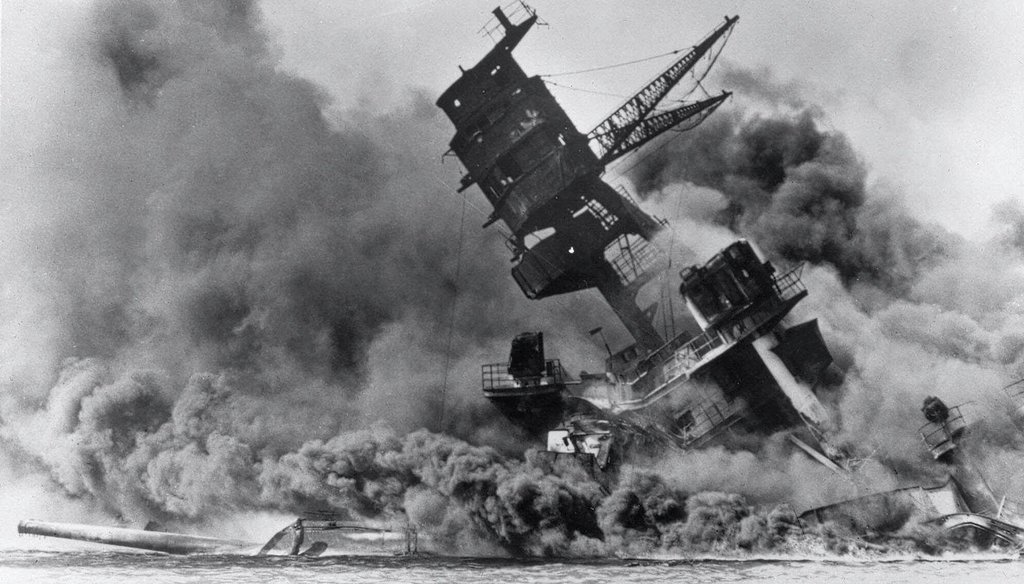 Smoke rises from the battleship USS Arizona as it sinks during a Japanese surprise attack on Pearl Harbor, Hawaii. The last time the federal government imposed martial law was in Hawaii in 1941 after the attacks. (AP)