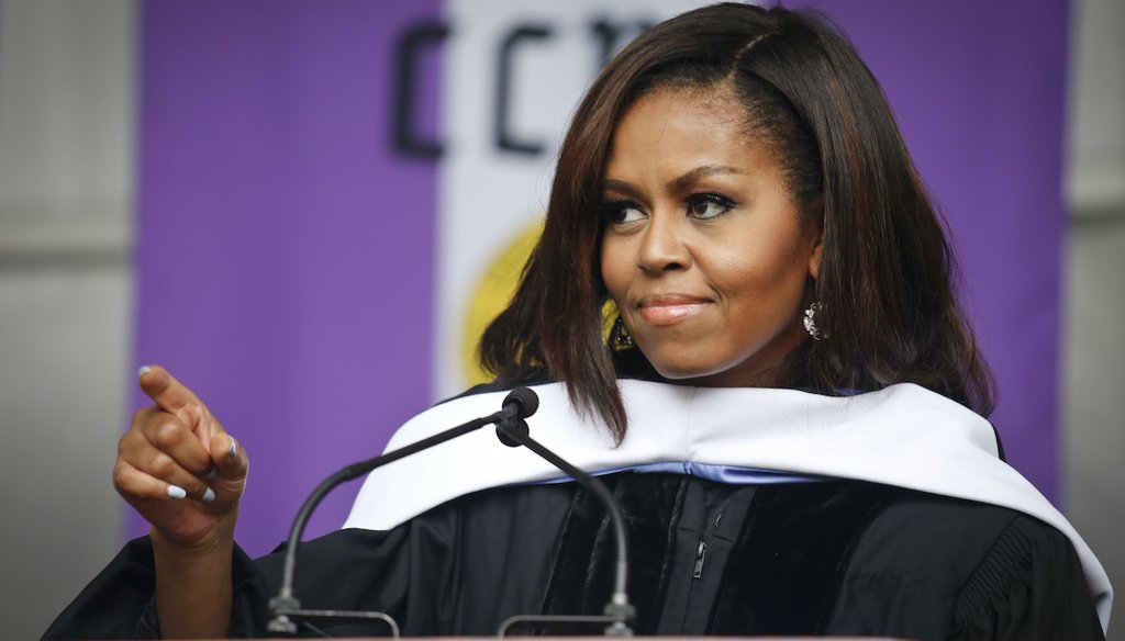 Michelle Obama addresses the class of 2016 in her final commencement speech as first lady, June 3, 2016, at City College, part of the City University of New York. (AP)