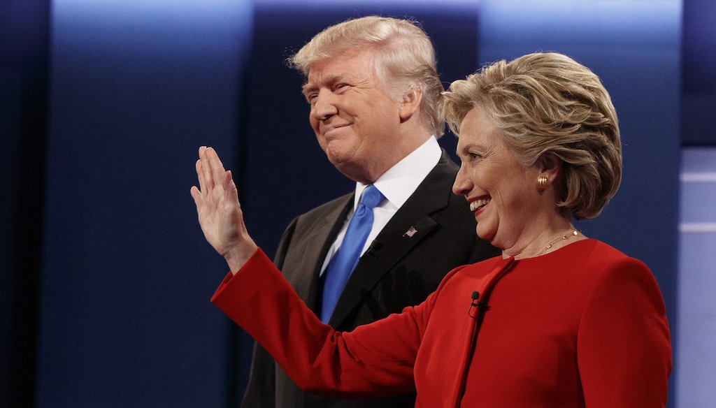 Donald Trump stands with Hillary Clinton before a presidential debate at Hofstra University on Sept. 26, 2016, in Hempstead, N.Y. (AP Photo)