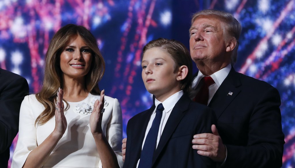 Melania Trump, Barron Trump and Donald Trump at the 2016 Republican National Convention in Cleveland (AP)