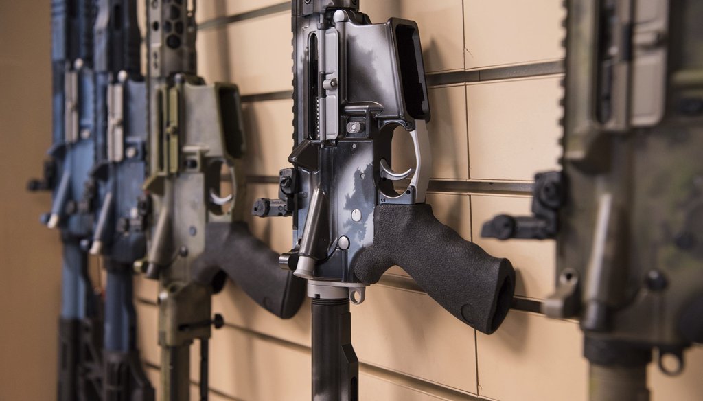 In this photo taken March 15, 2017, AR-15 style rifles made by Battle Rifle Co., a gunmaker in Webster, Texas, are on display in its retail shop. (AP)