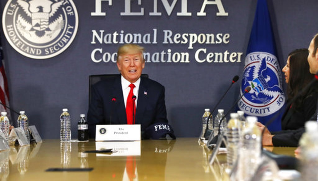 In this Aug. 4, 2017 file photo, President Donald Trump speaks at Federal Emergency Management Agency (FEMA) headquarters in Washington. (AP/Jacquelyn Martin)