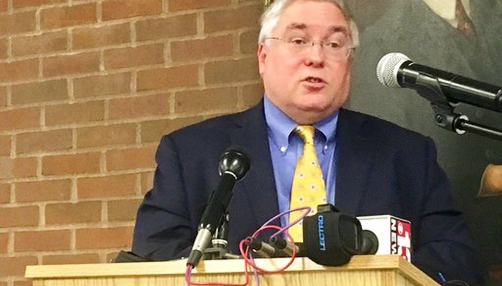 West Virginia Attorney General Patrick Morrisey speaks on Sept. 18, 2017, at a news conference at Marshall University. (APJohn Raby)