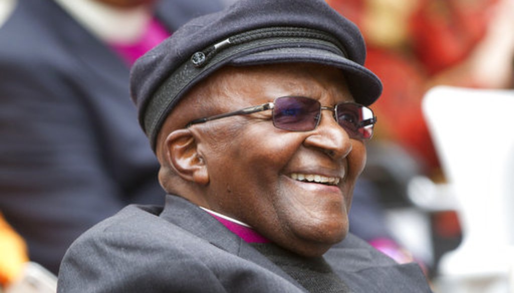 Anglican Archbishop Emeritus Desmond Tutu smiles as he celebrates his 86th birthday in Cape Town South Africa, Saturday, Oct. 7, 2017. (AP Photo/Mark Wessels)