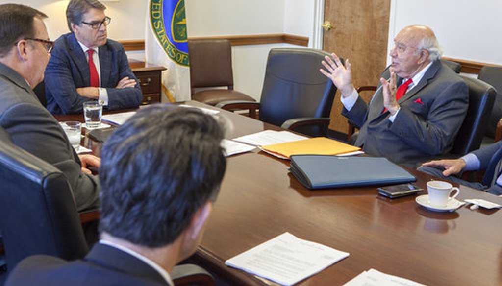 Robert Murray of Murray Energy, right, meets with Energy Secretary Rick Perry in Washington on March 29, 2017. (Dept. of Energy via AP)