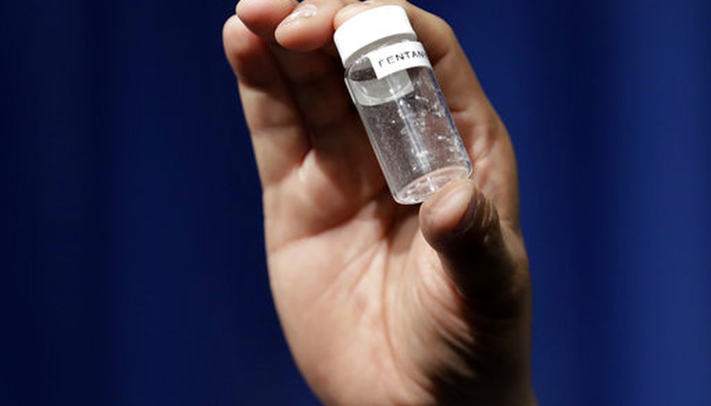 An example of how little fentanyl can be deadly, from a news conference at DEA Headquarters in 2017. (AP)