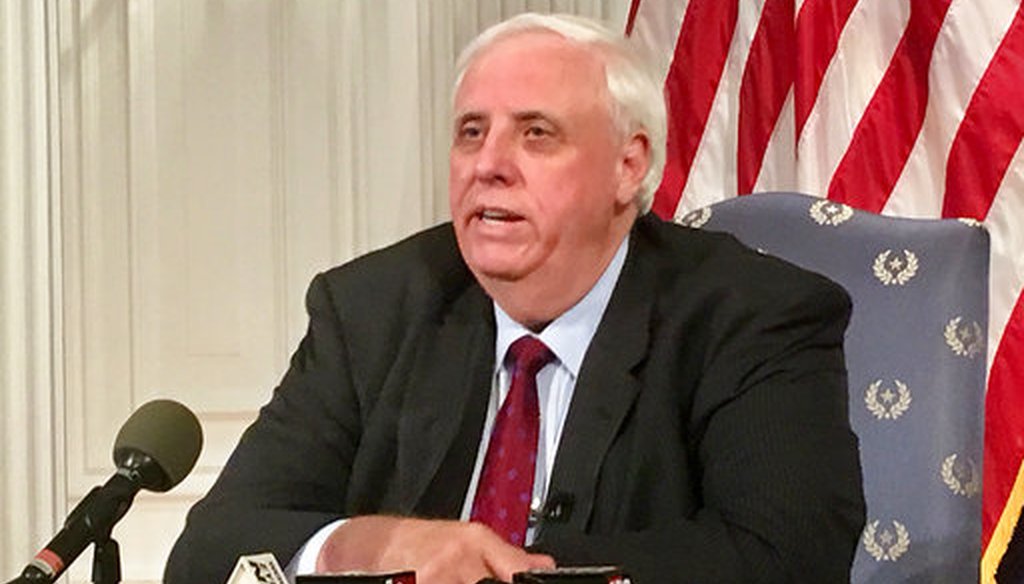 West Virginia Gov. Jim Justice hold a news conference, on Feb. 27, 2018, at the state capitol in Charleston. (AP/John Raby)
