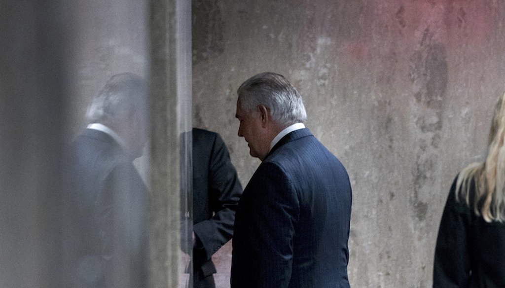 Secretary of State Rex Tillerson departs a State Department news conference after being fired by President Donald Trump on March 13, 2018.