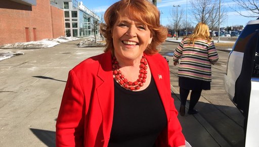 Sen. Heidi Heitkamp, D-N.D., arrives for the state Democratic party convention in Grand Forks, N.D., on March 17, 2018. (AP/James MacPherson)