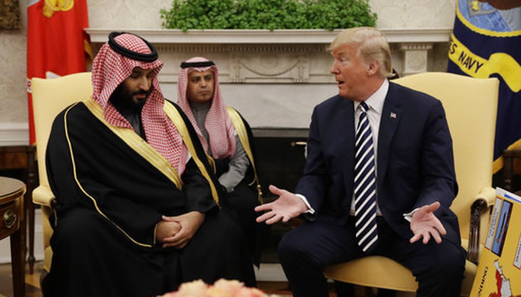 President Donald Trump meets with Saudi Crown Prince Mohammed bin Salman in the Oval Office of the White House, Tuesday, March 20, 2018, in Washington. (AP Photo/Evan Vucci)