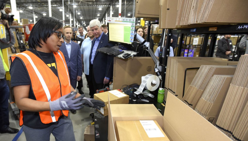 The opening of a new Amazon warehouse in Livonia, Mich., on March 23, 2018.
