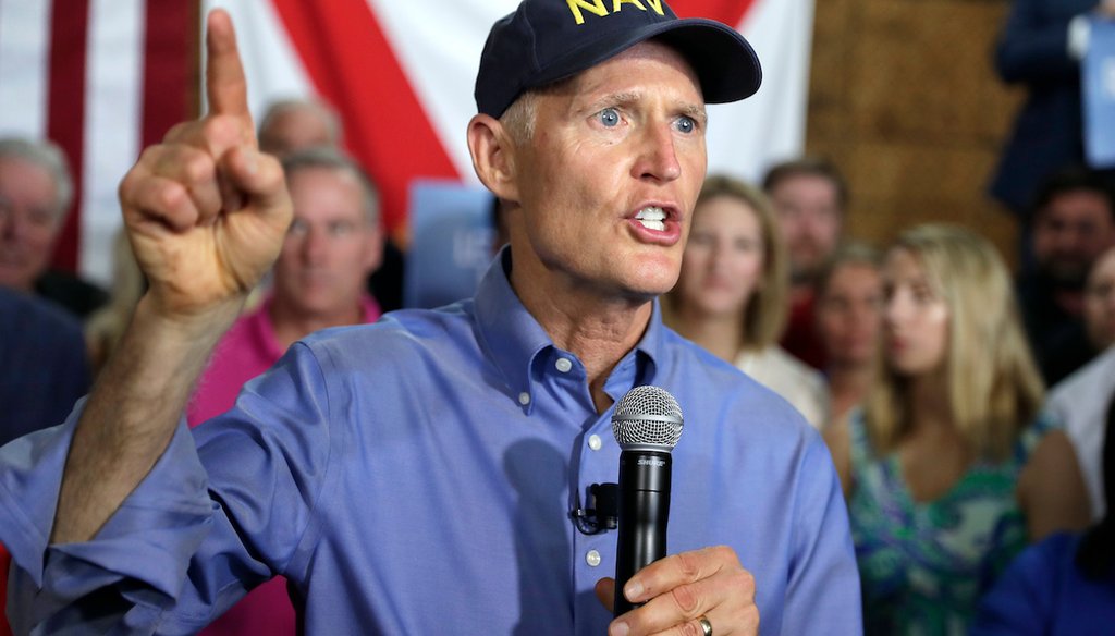 Florida Gov. Rick Scott announces his bid to run for the U.S. Senate at a news conference Monday, April 9, 2018, in Orlando, Fla. (AP Photo/John Raoux)