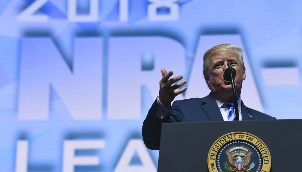 President Donald Trump speaks at the NRA convention in Dallas on May 4, 2018. (AP)