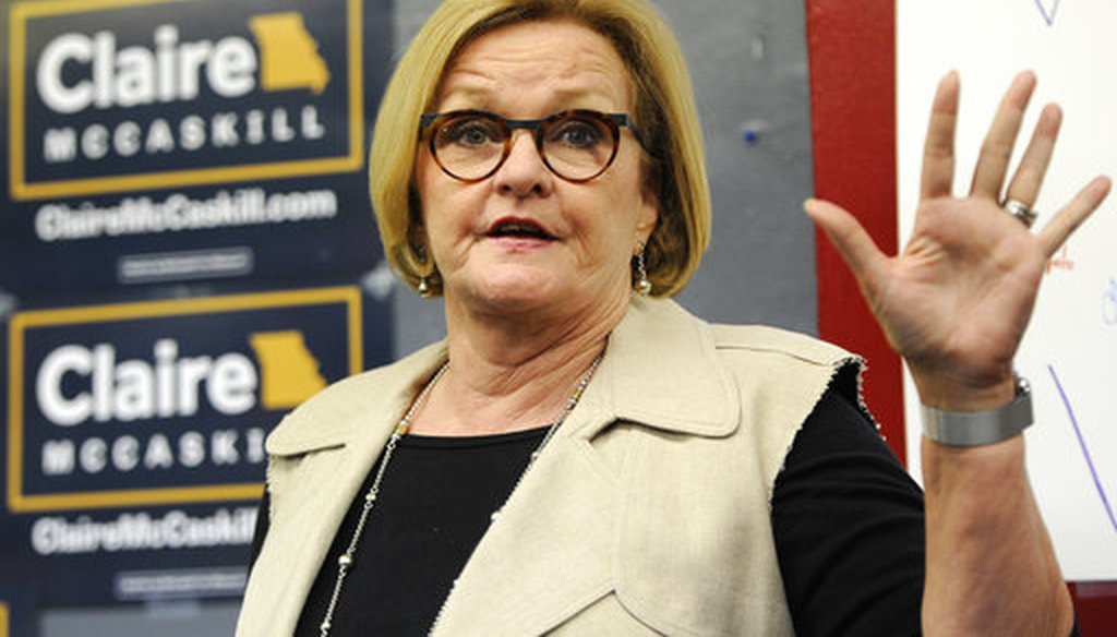 Sen. Claire McCaskill speaks to supporters at the opening of her campaign field office in Ferguson, Mo., on May 18, 2018 (AP/Bill Boyce)