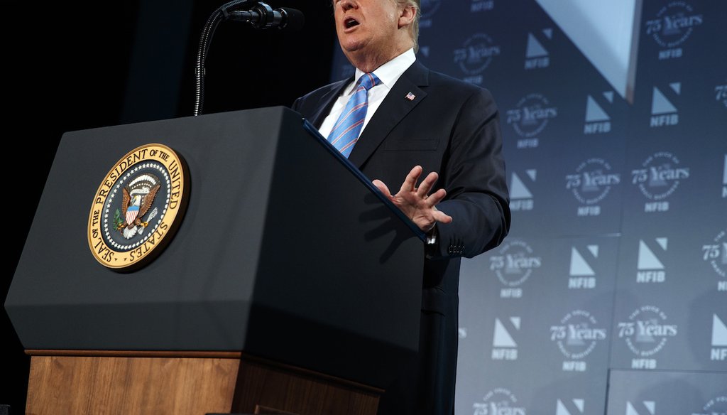 President Donald Trump said there has been a 1,700 percent increase in asylum claims over the last 10 years at the National Federation of Independent Businesses 75th anniversary celebration in Washington on June 19, 2018.