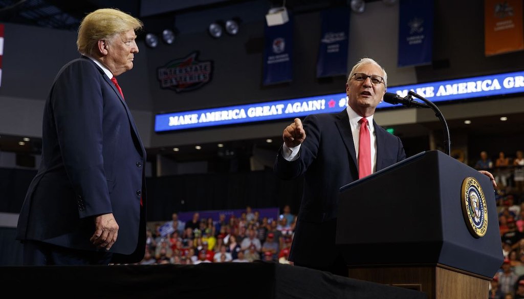 Senate candidate Rep. Kevin Cramer, R-N.D., speaks during a campaign rally alongside President Donald Trump in Fargo, N.D. on June 27.