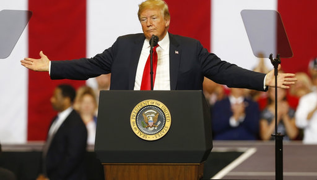President Donald Trump speaks at a campaign rally on June 27, 2018, in Fargo, N.D. (AP Photo/Jim Mone)