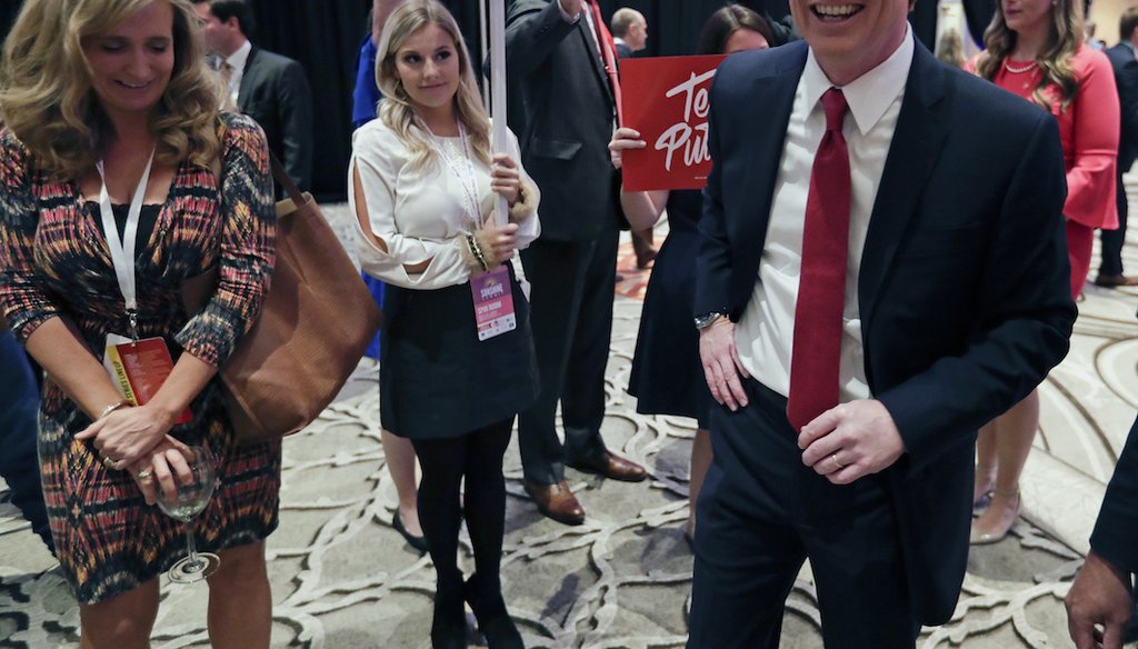 Agriculture Commissioner Adam Putnam, greets supporters after a Florida Republican gubernatorial primary debate at the Republican Sunshine Summit Thursday, June 28, 2018, in Kissimmee, Fla. (AP Photo/John Raoux)