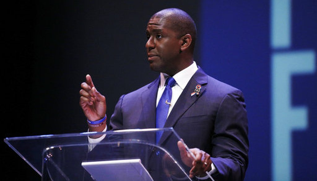 In this Monday, June 11, 2018 file photo, Tallahassee Mayor Andrew Gillum speaks during a gubernatorial debate ahead of the Democratic primary for governor in Miramar, Fla. (AP)