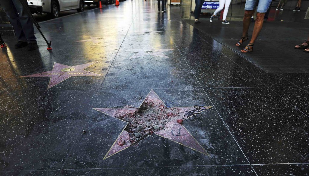 This photo July 25, 2018 file photo shows Donald Trump's star on the Hollywood Walk of Fame that was vandalized, in Los Angeles. (AP)