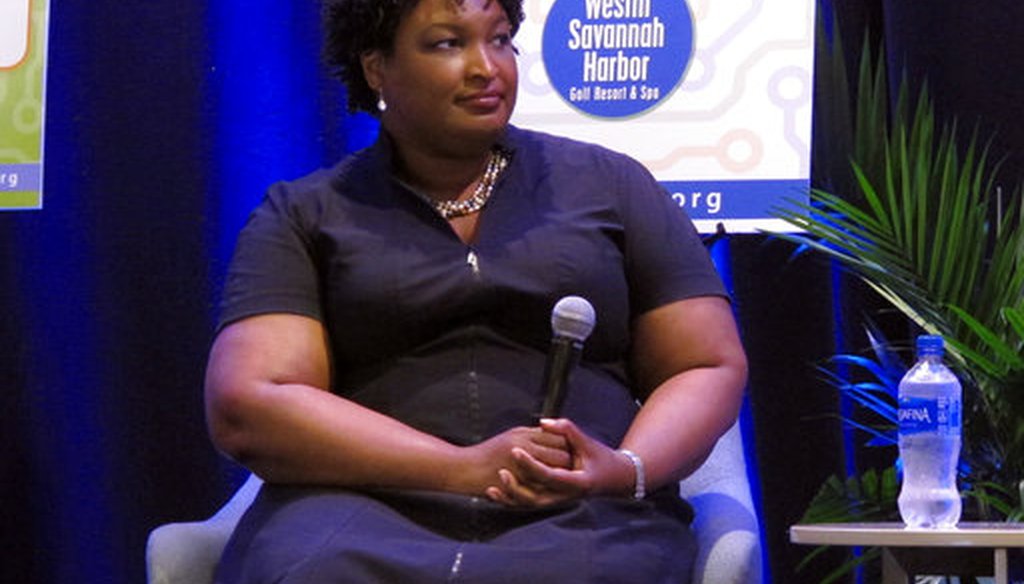Stacey Abrams, the Democratic nominee for Georgia governor, answers questions Friday, Sept. 21, 2018, during an appearance at a conference of the Georgia Economic Developers Association in Savannah, Ga. (AP Photo/Russ Bynum)