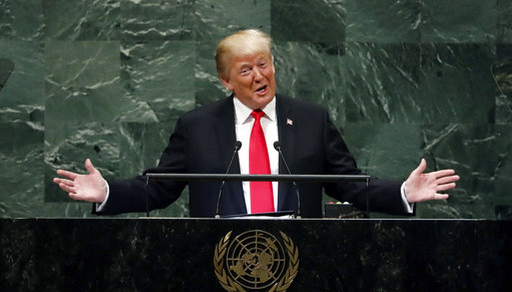 President Donald Trump addresses the 73rd session of the United Nations General Assembly, at U.N. headquarters, Sept. 25, 2018. (AP Photo/Richard Drew)