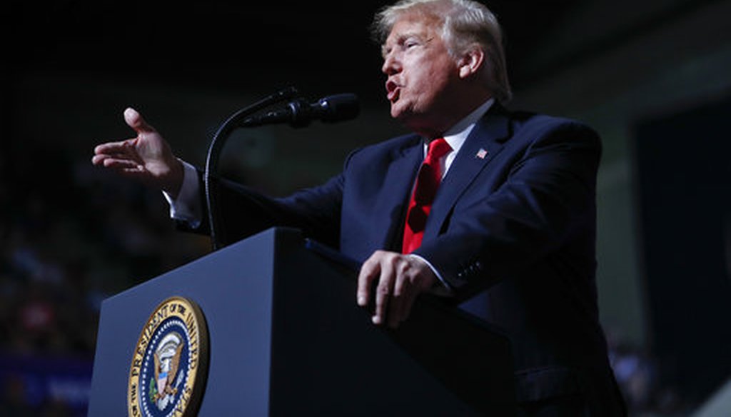 President Donald Trump speaks at a campaign rally at WesBanco Arena on Sept. 29, 2018, in Wheeling, WV. (AP/Pablo Martinez Monsivais)