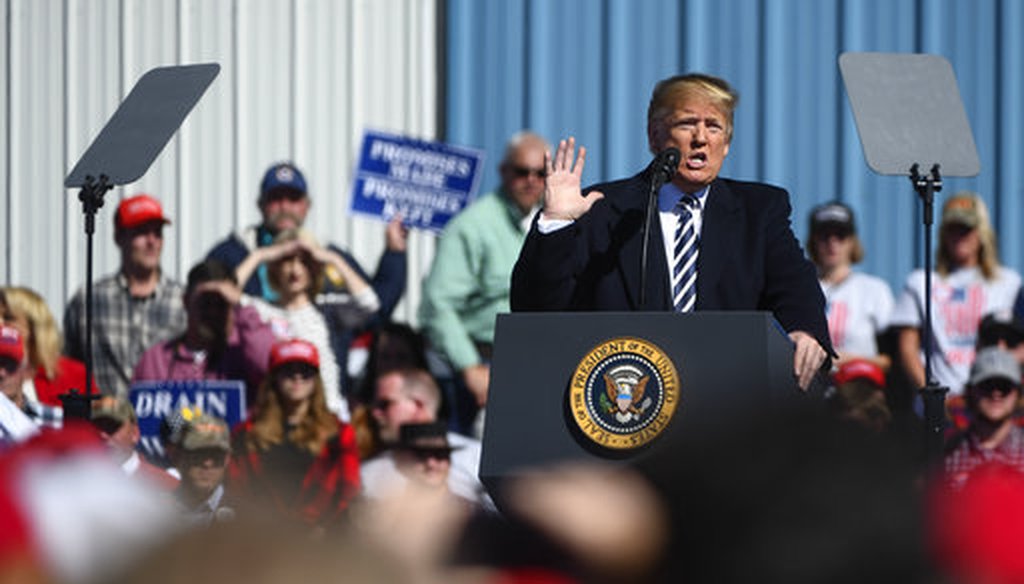 President Donald Trump speaks at a campaign rally on Oct. 20, 2018, in Elko, Nev. (AP/Alex Goodlett)