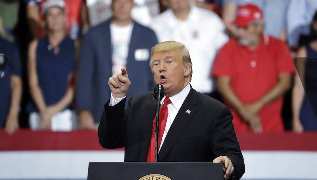 President Donald Trump gestures during a rally Oct. 31, 2018, in Estero, Fla. (AP)