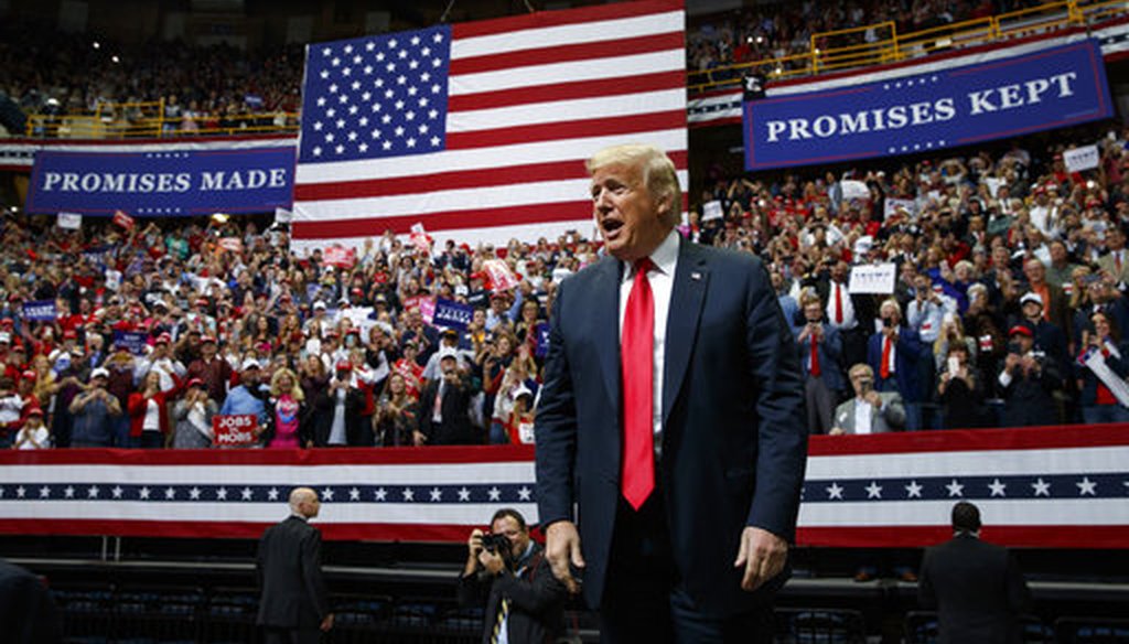 President Donald Trump arrives at a rally on Nov. 4, 2018, in Chattanooga, Tenn. (AP Photo)