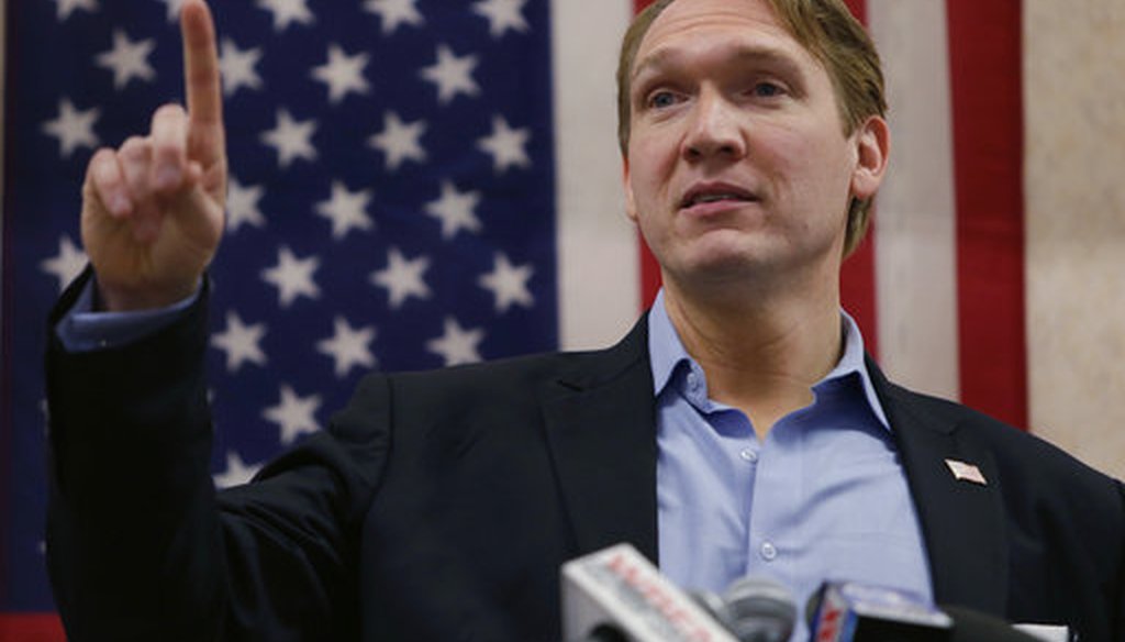 Democratic congressional candidate Nate McMurray speaks to supporters, in Hamburg, N.Y., during his 2018 run for Congress. He is running again in the western New York district in 2020. (AP)
