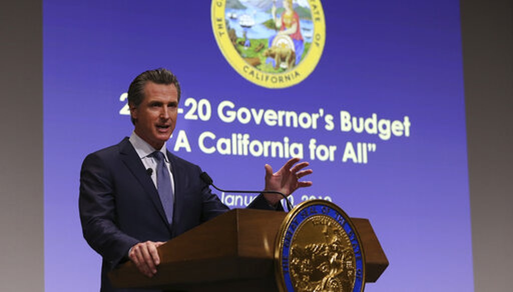 California Gov. Gavin Newsom presents his first state budget during a news conference Jan. 10, 2019, in Sacramento, Calif. (AP/Rich Pedroncelli)
