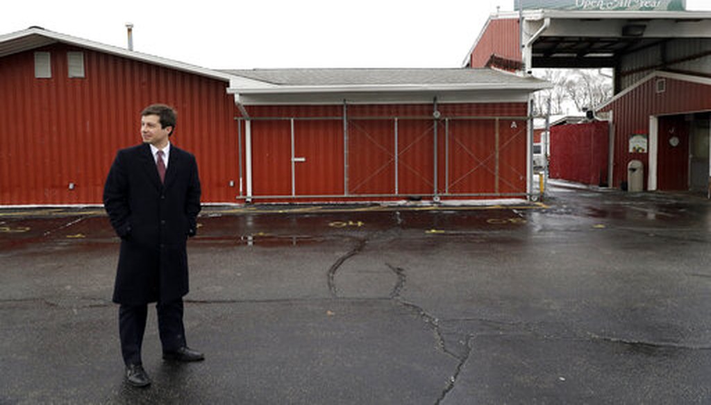 Mayor Pete Buttigieg looks around at a Farmers' Market in South Bend, Ind., on Jan. 10, 2019. (AP)