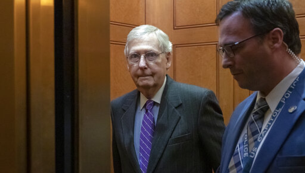 Senate Majority Leader Mitch McConnell, R-Ky., takes an elevator after leaving the chamber, at the Capitol in Washington, Wednesday, Jan. 23, 2019. (AP Photo/J. Scott Applewhite)