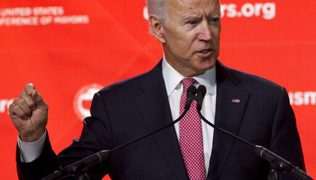 Former Vice President Joe Biden addresses the U.S. Conference of Mayors in Washington on Jan. 24, 2019. (AP)