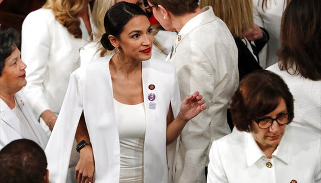 Rep. Alexandria Ocasio-Cortez, D-N.Y., center, arrives before President Donald Trump delivers his State of the Union address on Feb. 5, 2019. (AP)