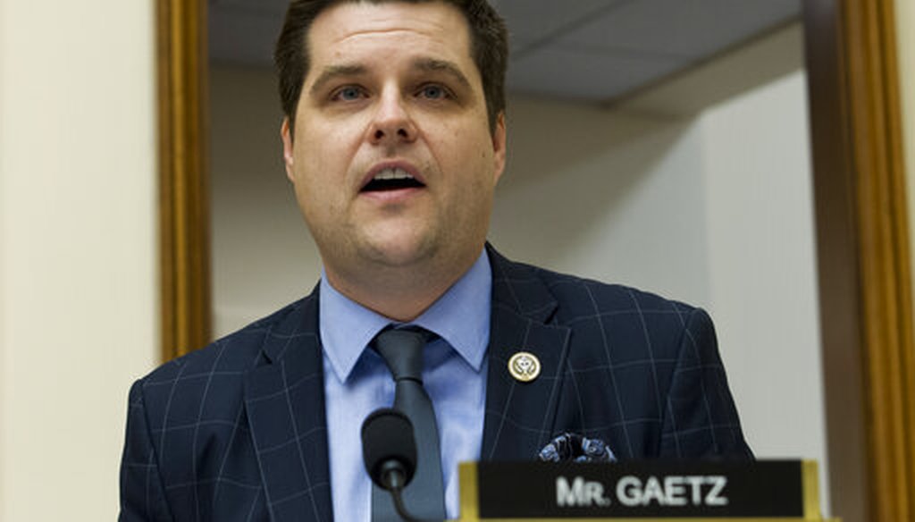 Rep. Matt Gaetz, R-Fla., speaks during the House Judiciary Committee hearing on gun violence, at Capitol Hill in Washington, Feb. 6, 2019. House Judiciary Committee holds chamber's first hearing on gun violence in eight years. (AP Photo/Jose Luis Magana)