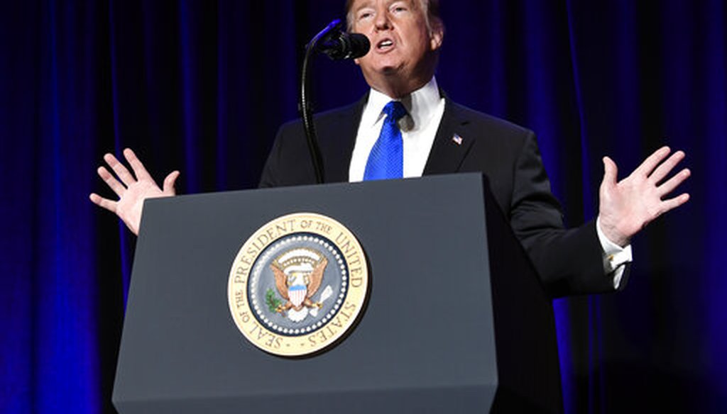 President Donald Trump speaks at the Major County Sheriffs and Major Cities Chiefs Association joint conference in Washington, D.C, on Feb. 13, 2019. (AP)