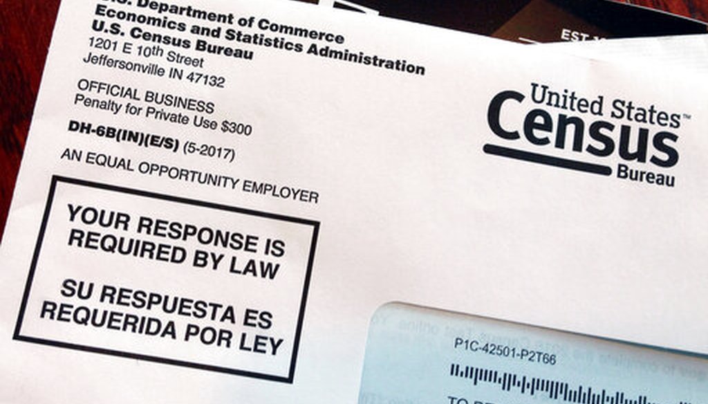 FILE - This March 23, 2018 file photo shows an envelope containing a 2018 census letter mailed to a U.S. resident as part of the nation's only test run of the 2020 Census. (AP Photo/Michelle R. Smith, File)