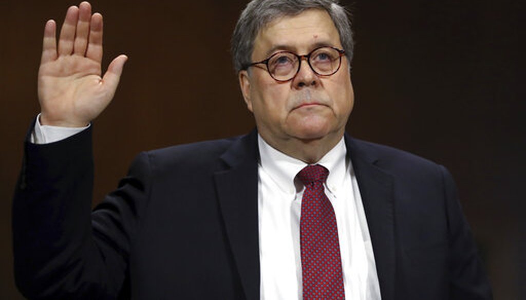 Attorney General William Barr is sworn in to testify before the Senate Judiciary Committee hearing on Capitol Hill in Washington, Wednesday, May 1, 2019, on the Mueller Report. (AP Photo)