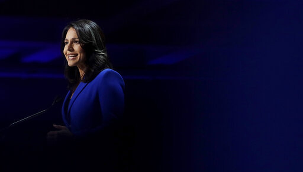 Democratic presidential candidate Rep. Tulsi Gabbard, D-Hawaii, speaks during the 2019 California Democratic Party State Organizing Convention in San Francisco, June 1, 2019. (AP/Jeff Chiu)