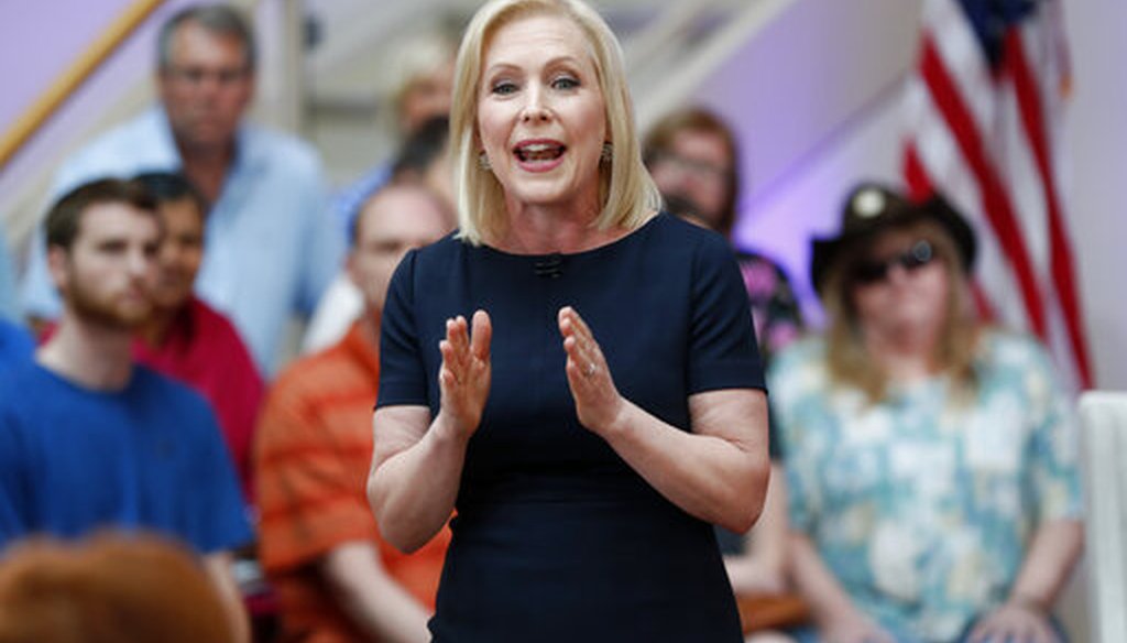 Democratic presidential candidate Sen. Kirsten Gillibrand speaks during a FOX News town hall, Sunday, June 2, 2019, in Dubuque, Iowa (AP).